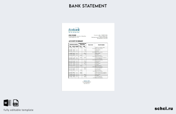 цифровая загрузка шаблона Excel выписки по счету Экобанка Чада (AutoSum)